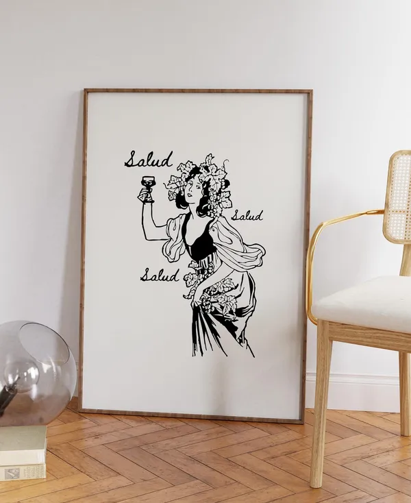 Retro Preppy Salud Poster Art, Bar Cart Decor