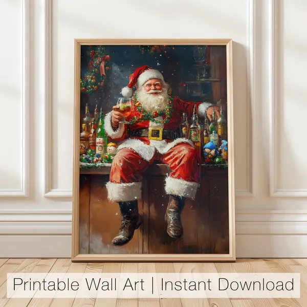 Funny Santa Claus Drinking Art Christmas Print