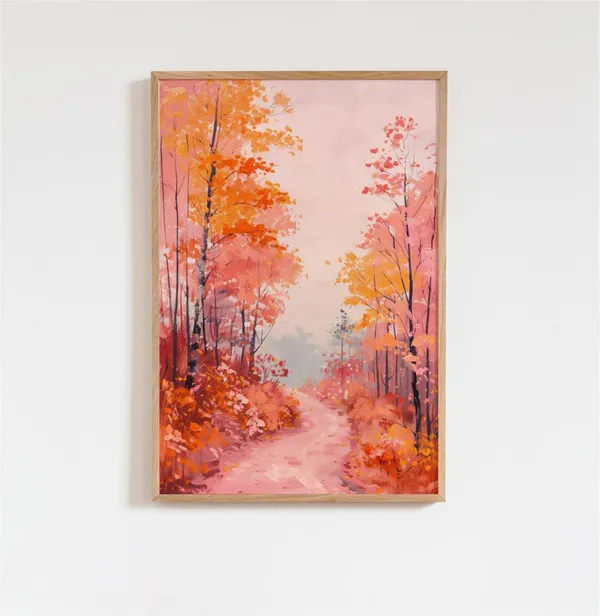 Vibrant Fall Forest Art Print, Autumn Landscape Poster