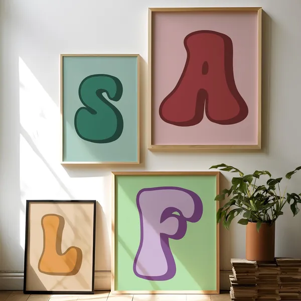 Personalised Colourful Initial Print, Retro Letter Art
