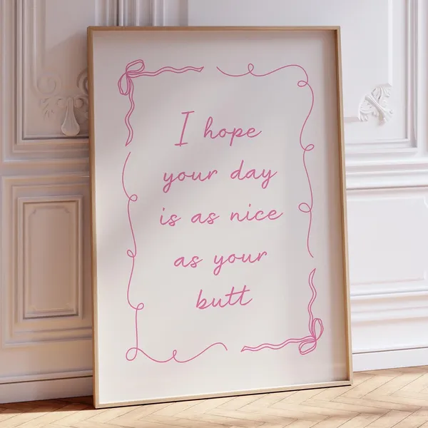 Nice Butt Funny Bathroom Poster, Pink Coquette Bow
