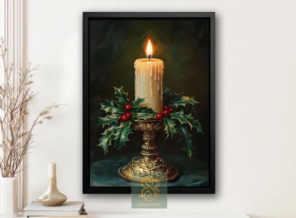 Cozy Christmas Candles, Rustic Vintage Poster