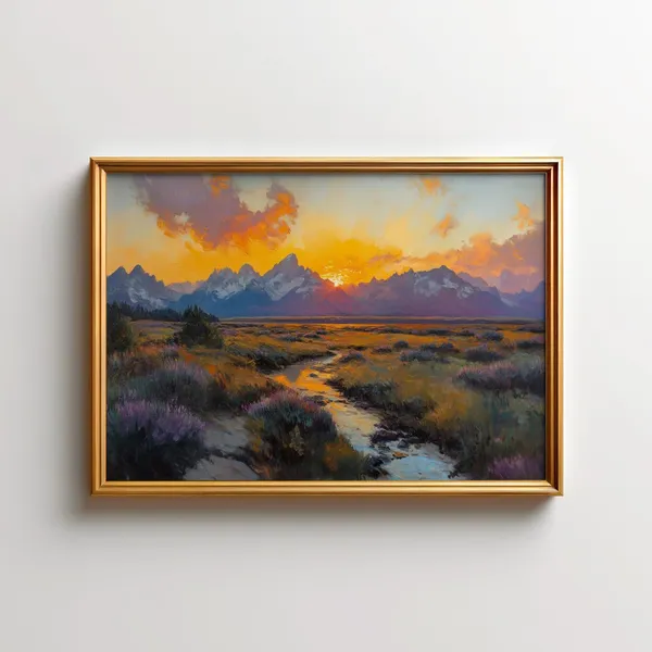 Grand Teton Sunset Mountain Landscape Art Print