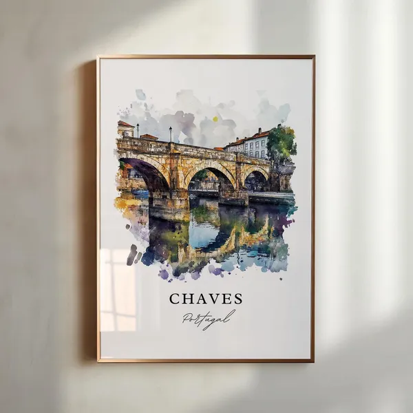 Chaves Portugal Watercolor Travel Poster, Vila Real