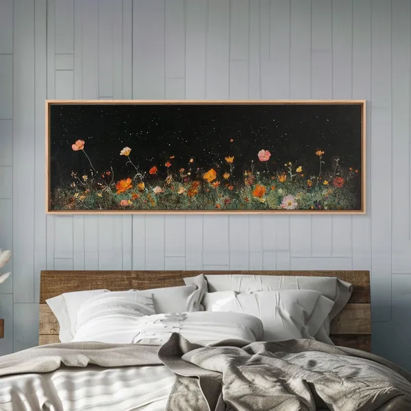 Wild Flowers Under Full Moon, Modern Farmhouse Art Print