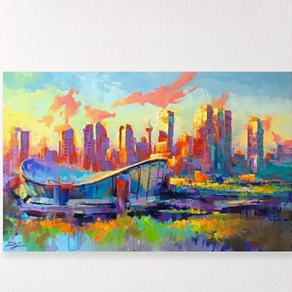 Calgary Downtown Saddledome Urban Cityscape Art Print