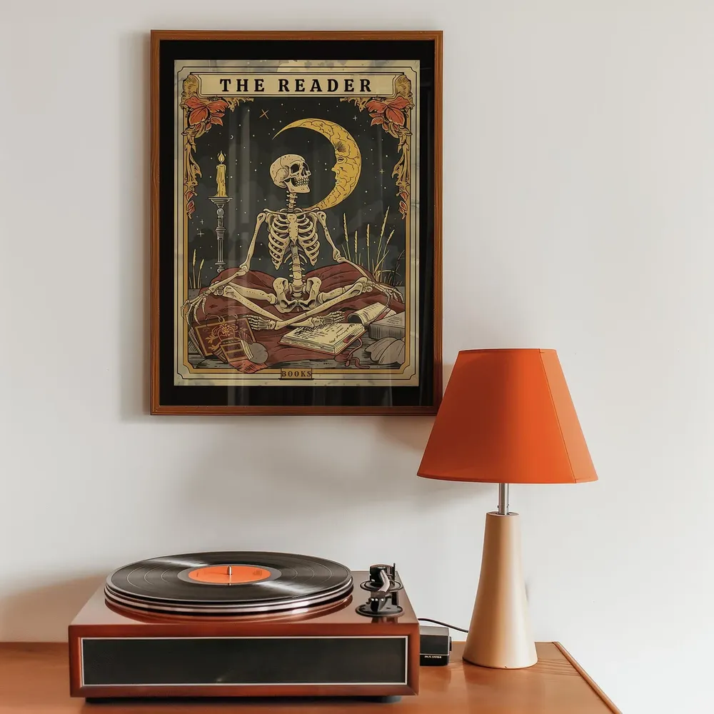 The Reader Skeleton Tarot Card Witchy Book Lover Library Art Poster - Image 7