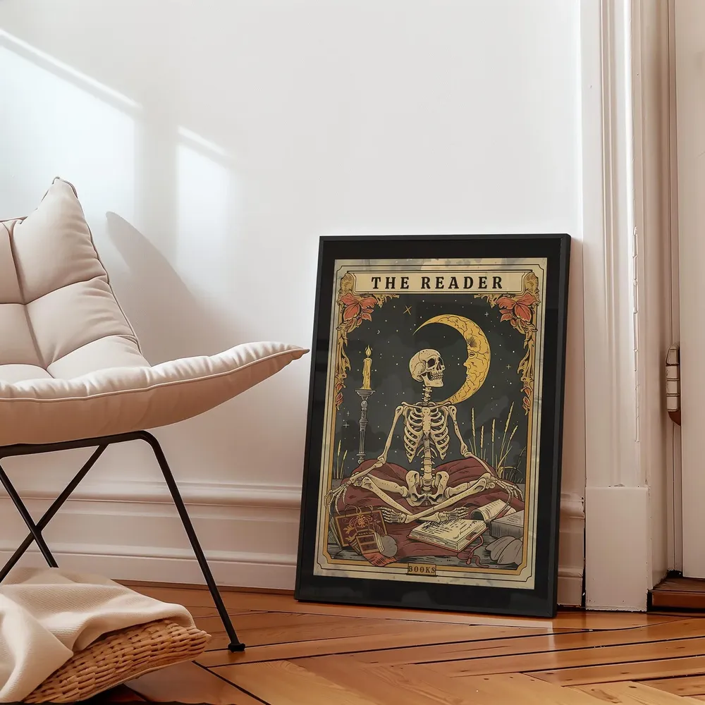 The Reader Skeleton Tarot Card Witchy Book Lover Library Art Poster - Image 6
