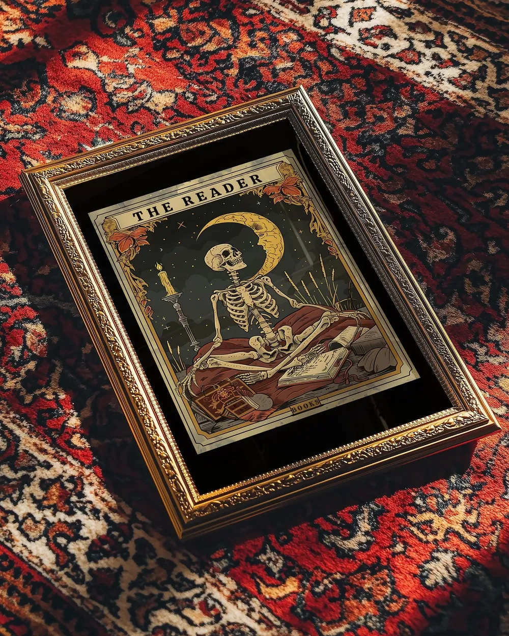 The Reader Skeleton Tarot Card Witchy Book Lover Library Art Poster - Image 3