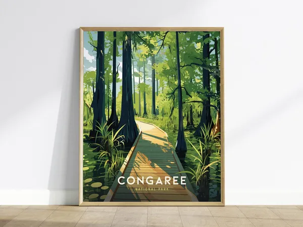 Congaree National Park Travel Poster, Forest Art Print