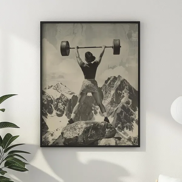 Vintage Strong Woman Weightlifting Art Print