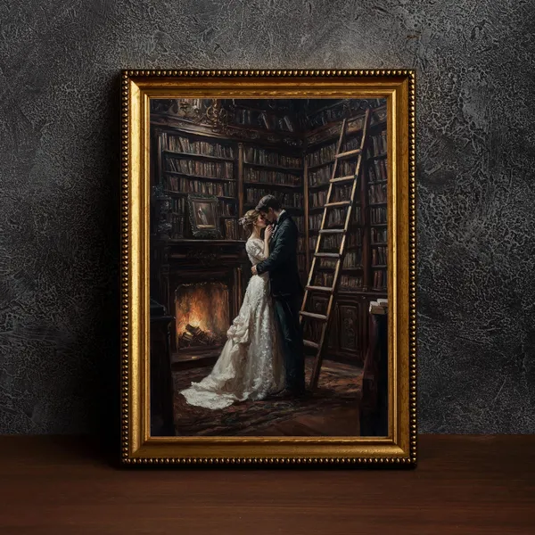 Library Couple Baroque Moody Dark Academia Art Print