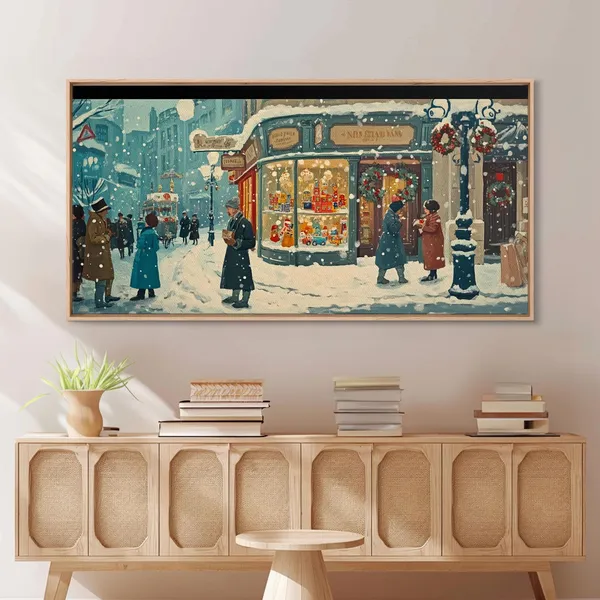 Vintage Christmas Street Winter Scene Art Print