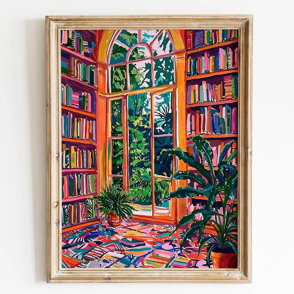 Matisse-Inspired Bookshelf Room With Plants Poster