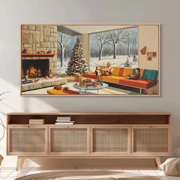Mid-Century Modern Christmas Scene, Retro Art Print
