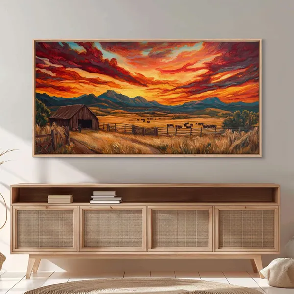Sunset Ranch Western Farmhouse Landscape Art Print