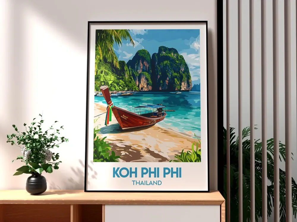 Koh Phi, Thailand Travel Poster, Maya Bay Islands