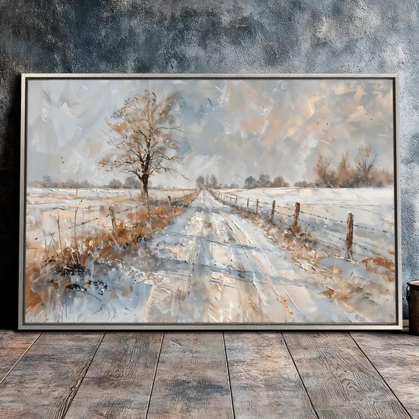 Winter Landscape Art Print, Farmhouse Decor