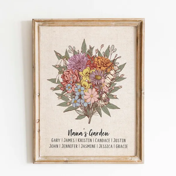 Custom Birth Flower Family Bouquet Print