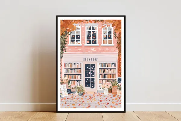 Bookshop Autumn Vintage Poster, Library Wall Art