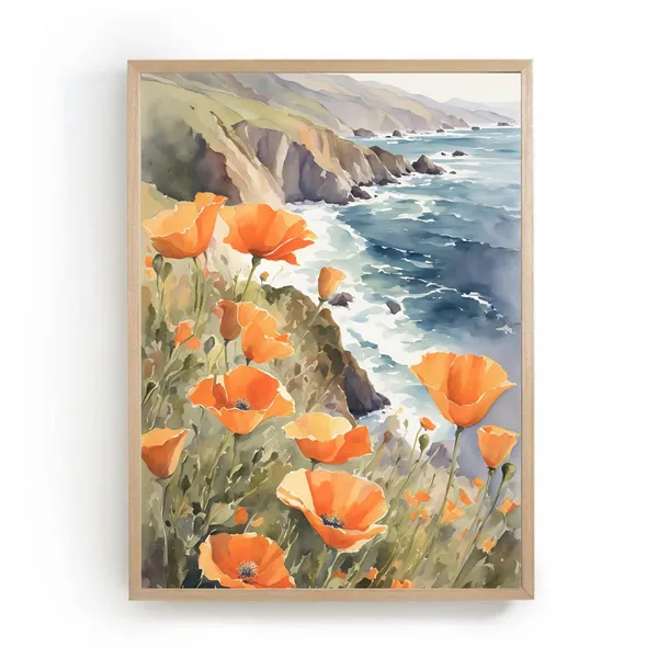 Big Sur Coast Landscape Watercolor Travel Poster