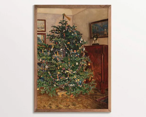 Vintage Christmas Tree Art Print, Traditional Holiday