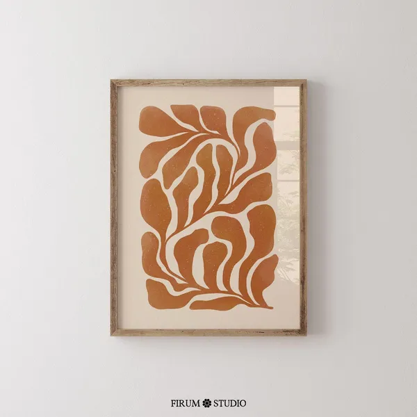 Burnt Orange Botanical Abstract, Mid-Century Art Print