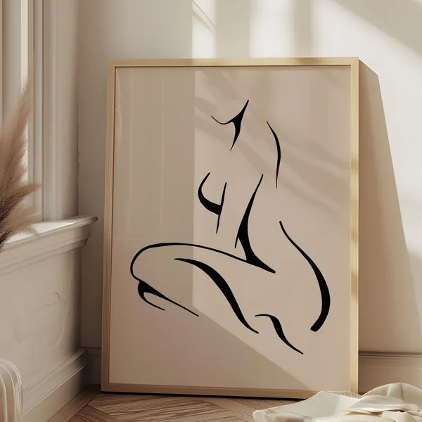 Woman Body Line Art, Minimalist Neutral Poster
