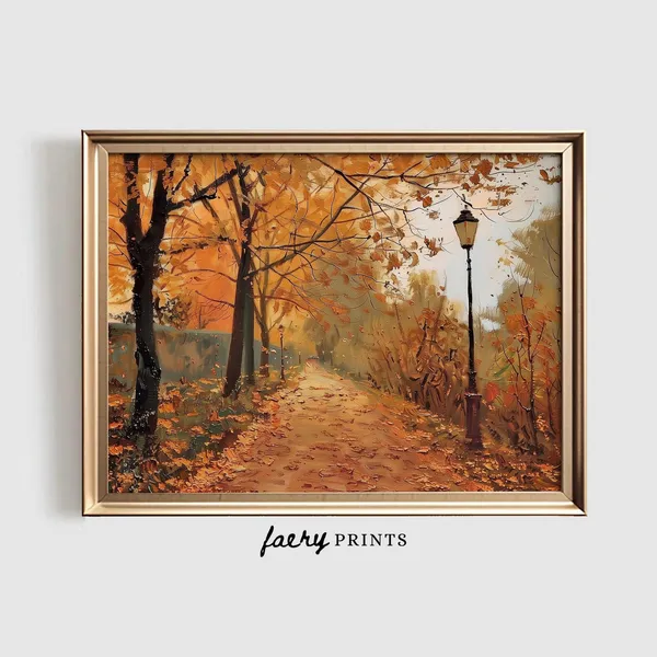 Autumn Leaves Fall Park Painting, Farmhouse Art Print