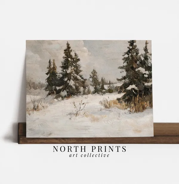Winter Landscape Painting Art, Rustic Country Farmhouse