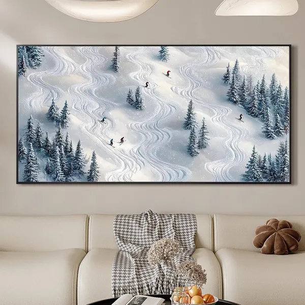 Winter Skiing, Abstract Textured Wall Art Print