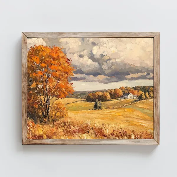 Vintage Autumn Oil Painting Styled Print, French Country