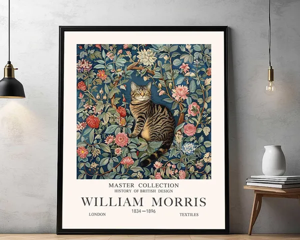 William Morris Tabby Cat Vintage Exhibition Poster