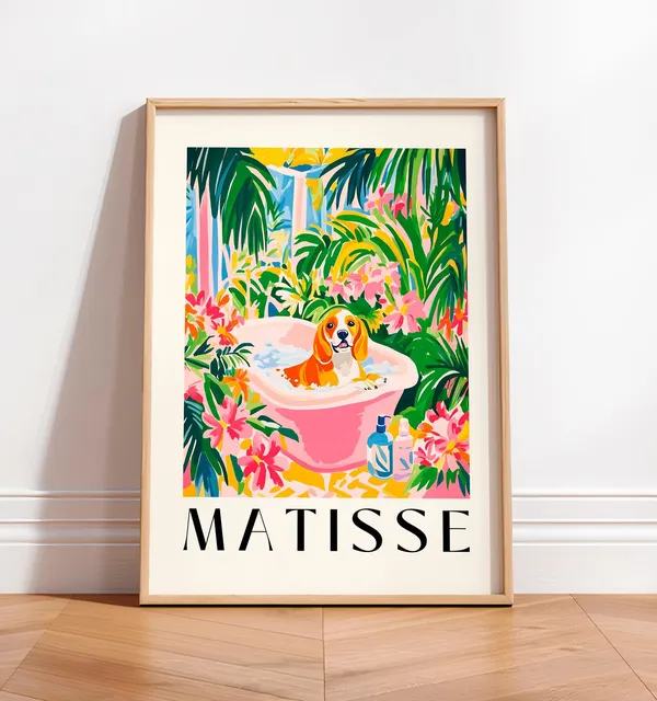 Beagle Funny Bathroom Wall Art, Matisse-Inspired Print