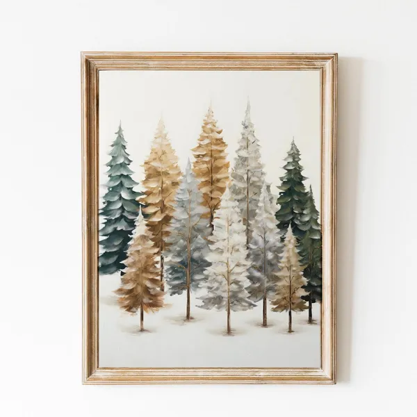 Rustic Winter Tree Art Print, Neutral Christmas Decor
