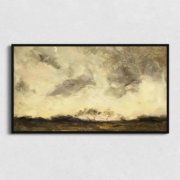 Vintage Landscape Painting, Antique Moody Art Print