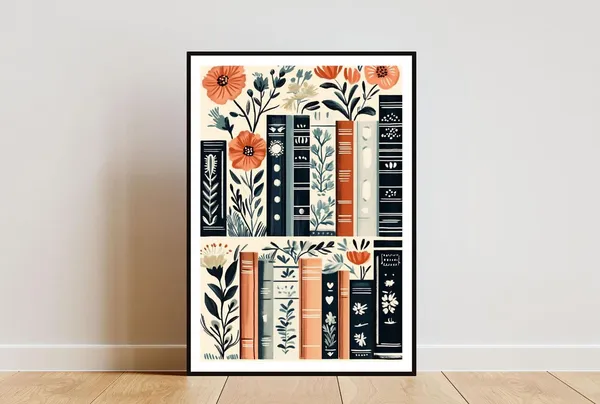 Bookshelf Poster Print, Vintage Boho Wall Art