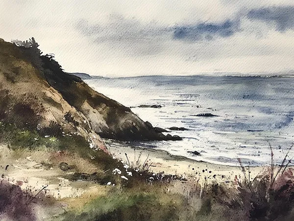 Bodega Bay Watercolor Art Print, Sonoma Coastline