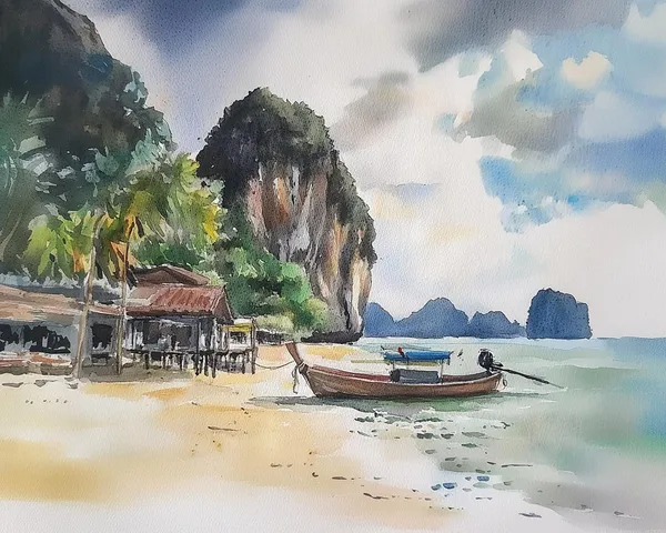 Phi Phi Island Watercolor Travel Poster, Tropical Beach