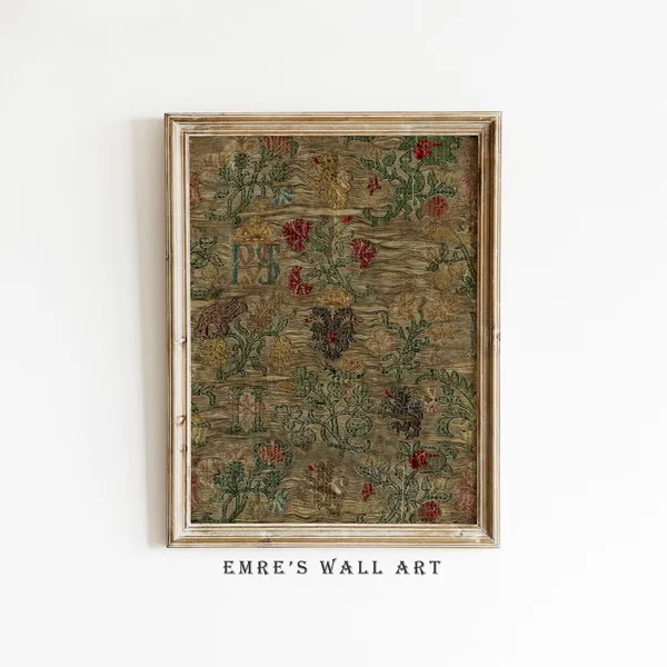 Antique Textile Fragment Print, Vintage Rug Pattern