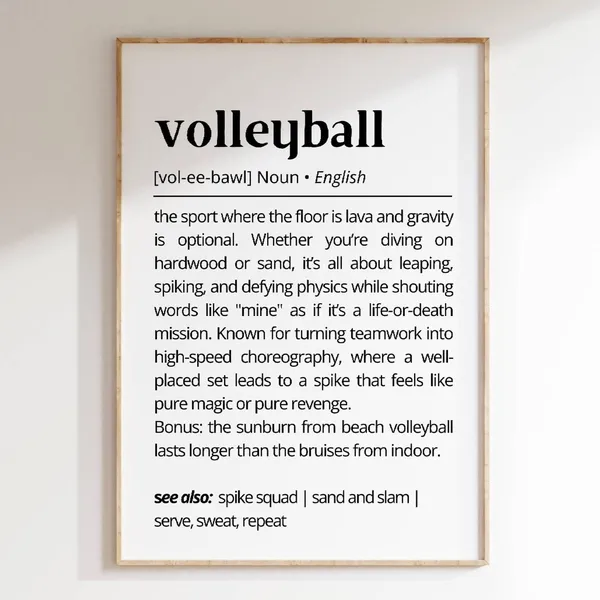 Volleyball Definition Wall Art, Funny Sports Quote