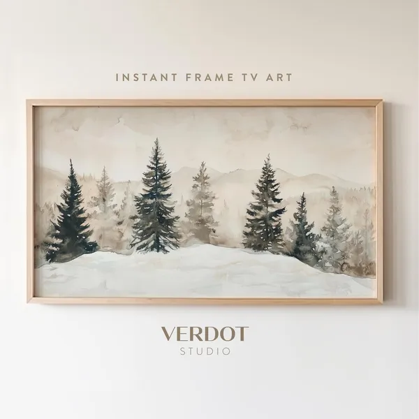 Neutral Winter Landscape Art Print, Holiday Scenery
