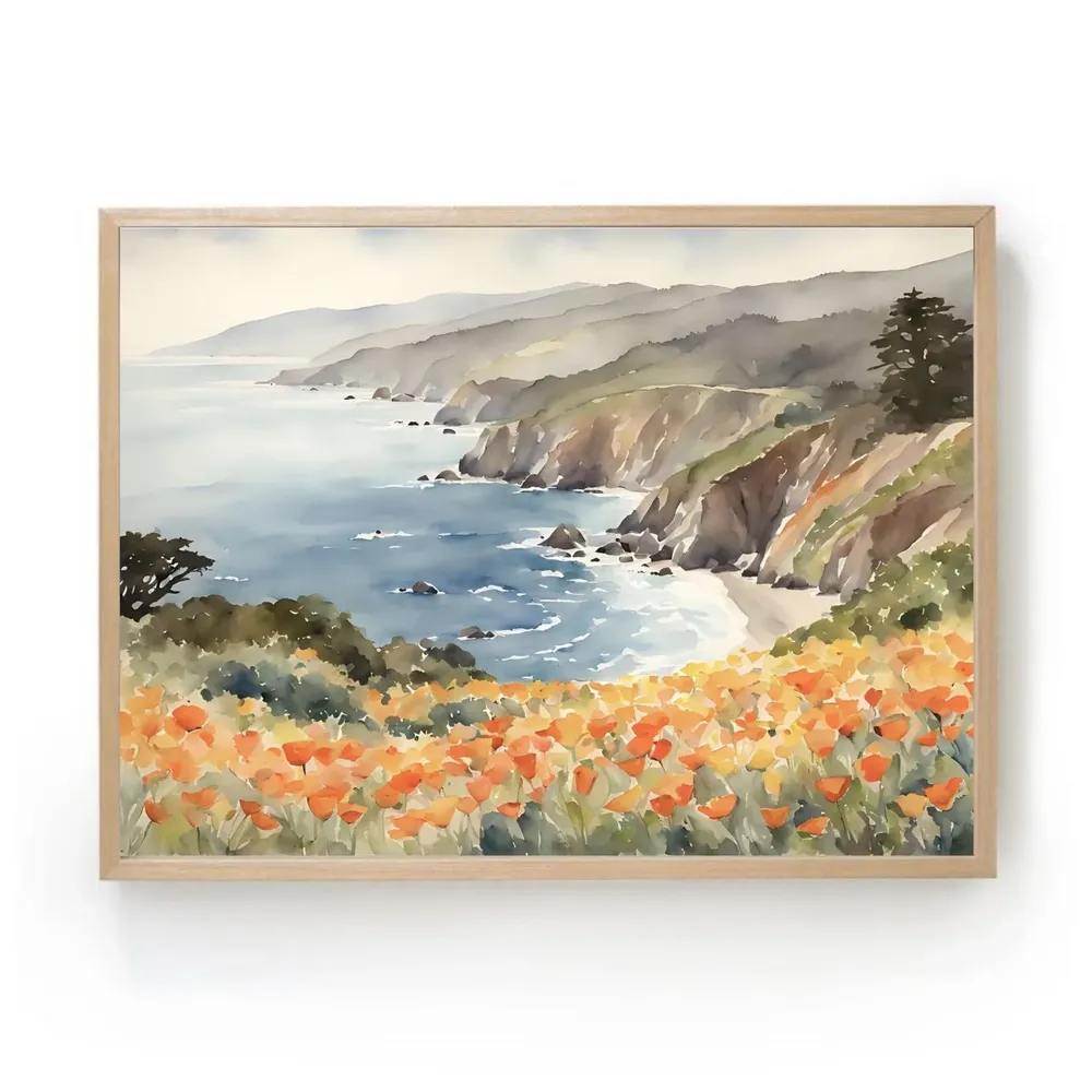 Big Sur Coast Landscape Poppy Art Print