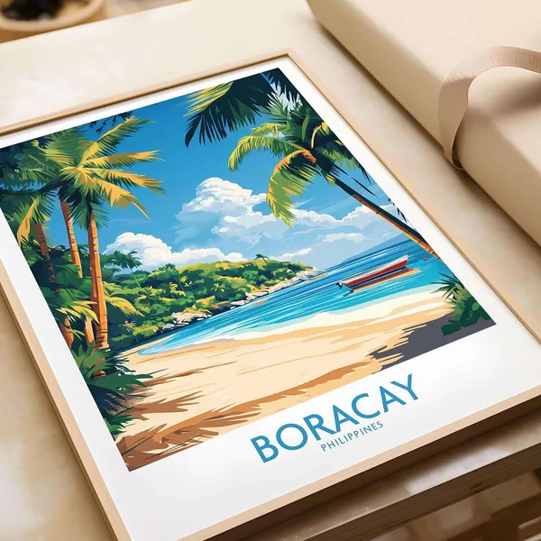 Boracay Philippines Travel Poster, Beach Illustration