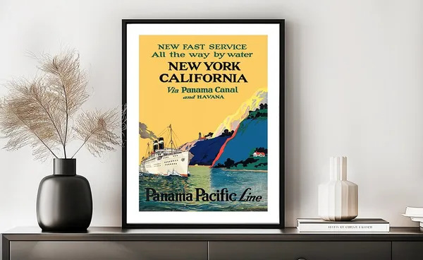 New York California Via Panama Canal Vintage Travel Poster
