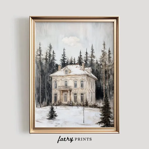 Winter House Art Print, Vintage Winter Home Decor