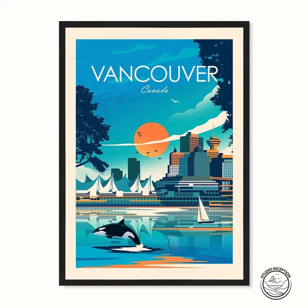 Vancouver British Columbia Travel Poster, Skyline View