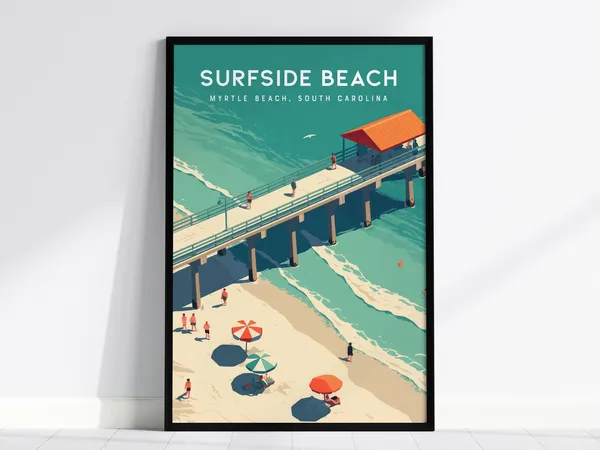 Surfside Beach Pier Art Print, Myrtle Coastal Decor