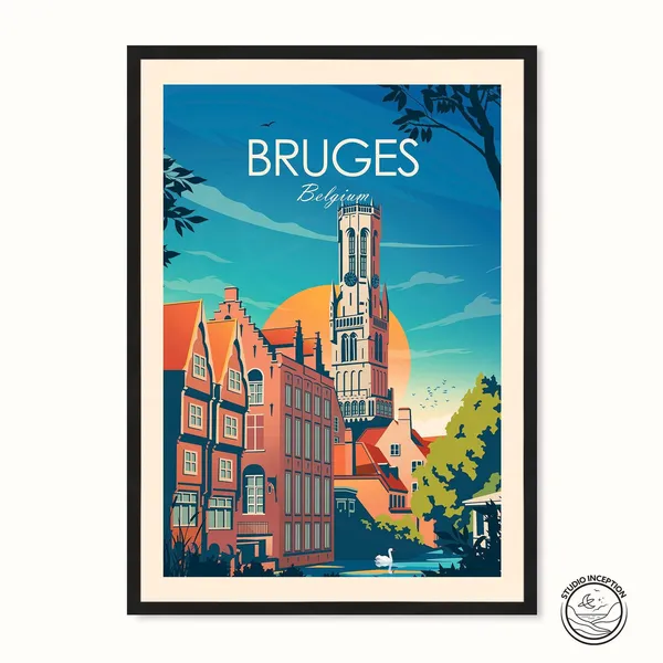 Bruges Traditional Travel Poster, Belgium Wall Art