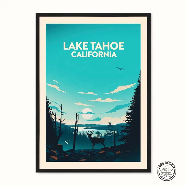 Lake Tahoe California Travel Poster, Wall Art Print
